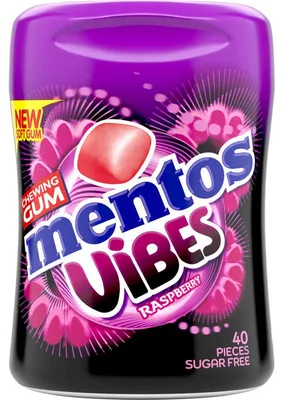 Produktbild von Mentos Gum Vibes Himbeere, zuckerfrei, 94 g, intensiver Himbeergeschmack