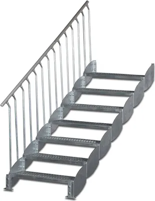 Produktbild von Wangentreppe mit Bodenstütze | Höhe: 146-160 cm, Stufenbreite: 100 cm | Einseitiges Geländer