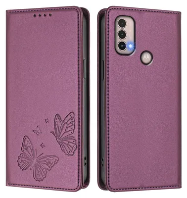 Image de Étui en cuir pour Motorola Moto E20 / E30 / E40, motif papillon, étui à rabat avec porte-appareil, violet