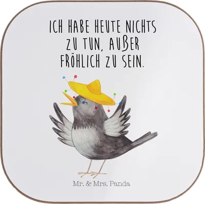 Produktbild von Mr. & Mrs. Panda Untersetzer für Gläser Rabe Sombrero - Weiß - Geschenk, Lustige Sprüche, Design, Vögel, Coaster, Motivation, bieruntersetzer, Tischuntersetzer, Vogel