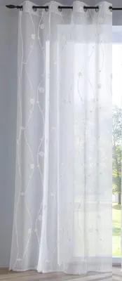 Produktbild von Vorhang Nelly weiss halbtransparenter Gardinenschal mit Ösen Silber. Moderne Fensterdekoration, fein gestickte Kreise und Ranken, Polyester pflegeleicht, B x H 135 x 245 cm (1 Stück)