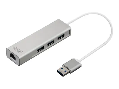 Immagine prodotto di DIGITUS DA-70250-1 - Hub - 3 x USB 3.0 SuperSpeed + 1 x 10/100/1000 - Desktop