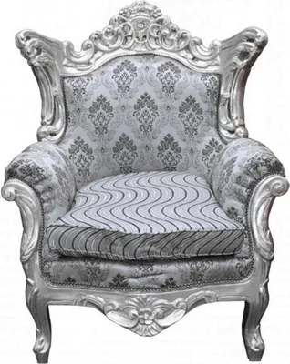 Produktbild von Casa Padrino Barock Sessel Al Capone Mod2 Grau Muster / Silber 85 x 65 x H. 127 cm - Möbel im Antik Stil