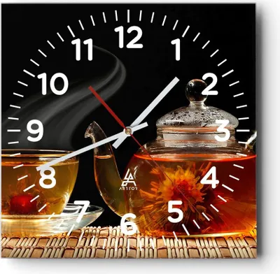 Produktbild von Wanduhr - Quadrat - Glasuhr - Asien tee geschmack topf - 40x40cm - Schleichendes Uhrwerk - Lautlos - zum Aufhängen bereit - Dekoration Modern - Wanddekoration aus Glas - C4AC40x40-2253