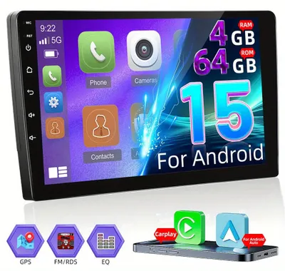 Image de Autoradio – Écran tactile HD de 10 pouces – Android 15 – CarPlay sans fil – Avec caméra