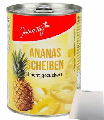 Produktbild von Jeden Tag Ananas Scheiben leicht gezuckert (580ml Dose) + usy Block