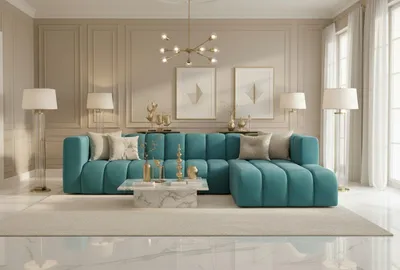 Produktbild von Kaiser Möbel Ecksofa L-Form GRAND 318 cm, stoff Salvador, Azurblau, Rechts