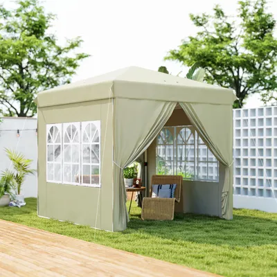 Produktbild von Pop-Up Faltpavillon 2,5x2,5m – wasserabweisend, winterfest & UV-Schutz 50+, mit 4 Seitenteilen & Tasche, für Camping & Garten, Cremeweiß