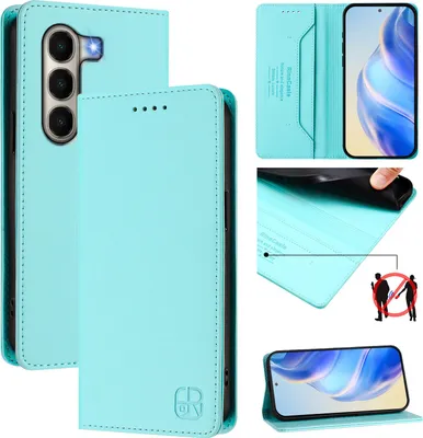 Produktbild von Lederhülle für itel A95 5G Hülle Flip Brieftasche Kartenfächern Ständer Schutzhülle Türkis