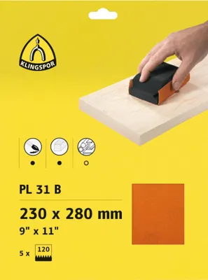 Produktbild von Klingspor Finishingpapier PL 31 Breite 230 x Länge 280mm Körnung 120 ungelocht Bogenware - 241779
