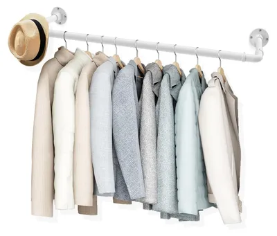 Produktbild von Kleiderstange, 83 cm - Wandmontage - Industrielle Rohre - Platzsparend - Unzerstörbar - Tragfähigkeit bis 60 kg - Kleiderständer