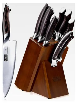 Produktbild von 8-teiliges Messerblock Set, Profi Messerset mit Holzblock, Edelstahl Küchenmesser Set für die Küche
