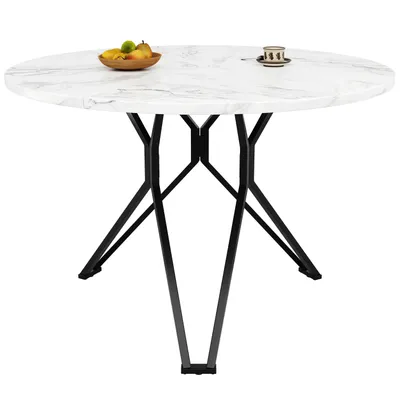 Produktbild von Flieks Esstisch Rundtisch 100x100x76 cm, Küchentisch mit marmorierte Tischplatte und Metallbeinen, schwarz