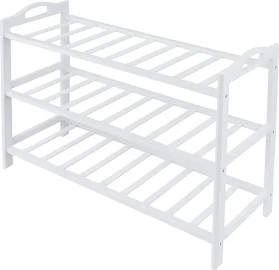 Produktbild von Relaxdays Schuhregal, HxBxT: 48 x 70 x 25 cm, Bambus, 3 Ebenen, für 9 Paar Schuhe, Schuhständer mit Gitterablagen, weiß