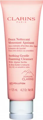 A pink tube of Clarins Soothing Gentle Foaming Cleanser.