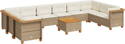Produktbild von vidaXL 11-tlg. Garten-Sofagarnitur mit Kissen Beige Poly Rattan