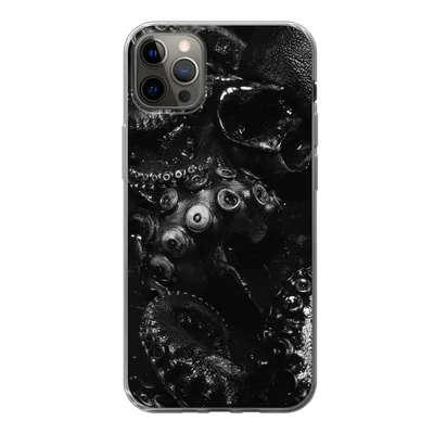 Produktbild von MuchoWow® Handyhülle Schutzhülle Hülle für iPhone 13 Pro Max Nahaufnahme Oktopus auf schwarzem Hintergrund in schwarz und weiß Silikon Softcase Handy Hülle - Mobiltelefon