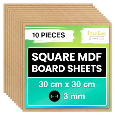 Productafbeelding van Creative Deco 10 x vierkante MDF platen, 300 x 300 x 3 mm