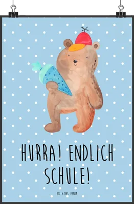 Produktbild von Mr. & Mrs. Panda Bild Bär Schultüte DIN A0 - Blau Pastell - Geschenk, Schulbeginn, Wandschmuck, Grundschule, Wandbild, Erster Schultag, Wanddekoration, drucke, Teddy