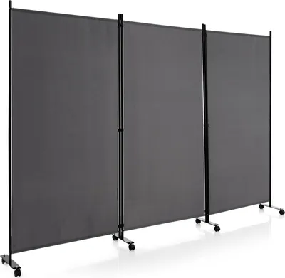Produktbild von Costway Raumteiler Paravent, 3-teilig, Stoff, Grau, 262 x 180 cm, faltbar auf Rollen, blickdicht & luftdurchlässig, frei kombinierbar, für Wohnzimmer, Schlafzimmer, Büro & Schlafsaal