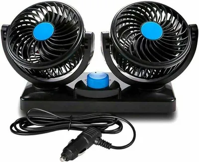 Produktbild von 12V Autolüfter mit zwei drehbaren Köpfen, leise, 360 Grad drehbar, 2 Geschwindigkeitsstufen, mit Zigarettenanzünderanschluss
