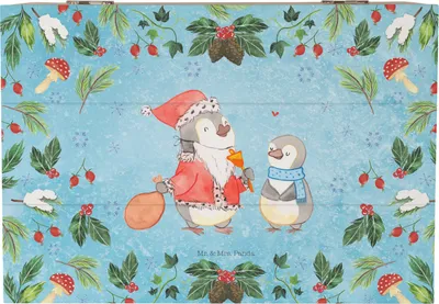 Produktbild von Mr. & Mrs. Panda Holzkiste Pinguin Wunschliste 22 x 15 cm - Eisblau - Geschenk, aufbewahrungskiste mit deckel, Weihnachten, fotobox, schmucktruhe, Erinnerungsbox, Box