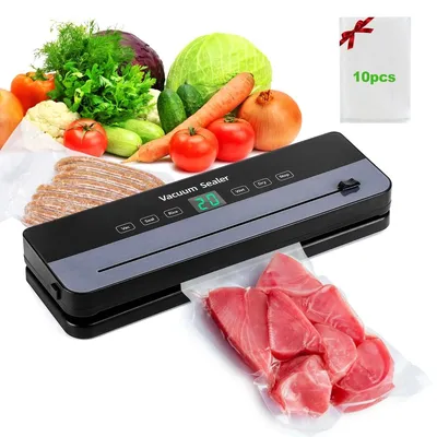 Immagine prodotto di Sigillatrice sottovuoto alimenti - 65 kPa - 7 in 1 - Con 10 sacchetti - Taglierina integrata