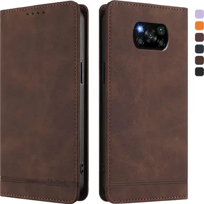 Obrázek produktu pro Pouzdro pro Xiaomi Poco X3/Poco X3 NFC/Poco X3 Pro, retroPolyuretankožené flip pouzdro s stojánkem a přihrádkami na karty Hnědý