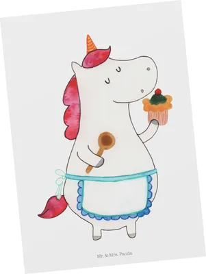 Produktbild von Mr. & Mrs. Panda Postkarte Einhorn Küche - Weiß - Geschenk, Motivation, Einhörner, Torte, Postkarten, Grußkarte, Ansichtskarten, Kuchen, Unicorn, bildkarte, Ansichtskarte