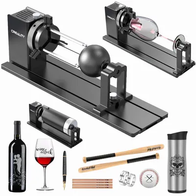 Image de Creality Officiel A1 10W Rouleau rotatif, Rouleau rotatif 3 en 1 Accessoires de gravure multifonctions, Mandrin rotatif pour la gravure de verres à vin, etc.