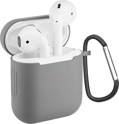 Immagine prodotto di AirPods 1 / 2 Custodia protettiva in silicone con moschettone, custodia morbida al tatto, custodia resistente agli urti, antiscivolo, protezione a 360°,  grigio