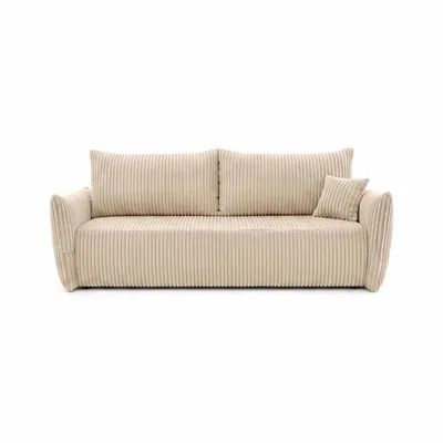 Produktbild von Sofa MELIO mit Schlaffunktion und Bettkasten – modernes Schlafsofa aus Cord für Wohnzimmer und Gästezimmer, bequemes 3-Sitzer Bettsofa, Beige