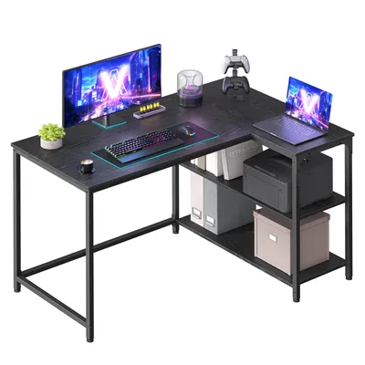 Produktbild von VASAGLE Schreibtisch mit Stauraum, L-Form Computertisch, höhenverstellbare Ablage, Büro, 110 x 80 cm, schwarz