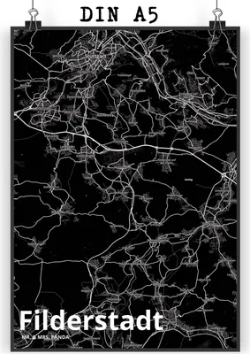 Produktbild von Mr. & Mrs. Panda Bild Filderstadt DIN A5 - Geschenk, Deko, kunstdruck poster, wanddeko, Wandbild, Stadt, Dorf Karte Landkarte Map Stadtplan, drucke