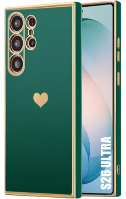 Image de Coque pour Samsung Galaxy S26 Ultra, Silicone avec Motif Cœur Protection Antichoc Souple Vert Nuit