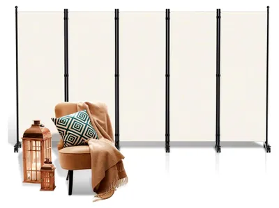 Produktbild von Paravent für den Außenbereich, Raumteiler auf Rollen 5-teilig 284x181 cm, wetterfester Paravent für Außen und Büro - Beige