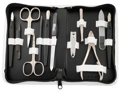 Produktbild von 12teiliges Solingen* Maniküre Set mit Leder-Etui Nagelpflege, Weiß