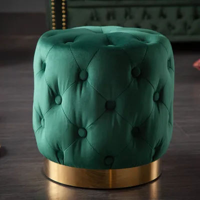Produktbild von Eleganter Hocker MODERN BAROCK 37cm dunkelgrün gold Samt Chesterfield Design Sitzhocker Fußhocker