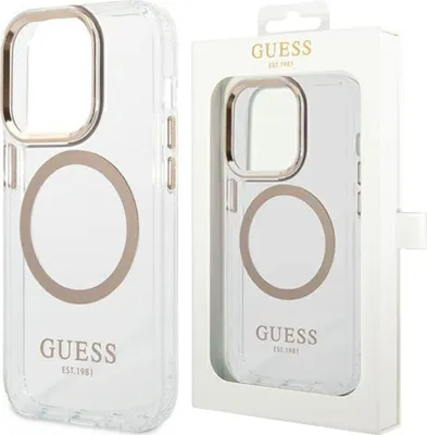 Produktbild von Guess GUHMP13MHTRMD iPhone 13 6.1  Gold / Gold Hartschalenetui Metal Outline Magsafe Handyhülle