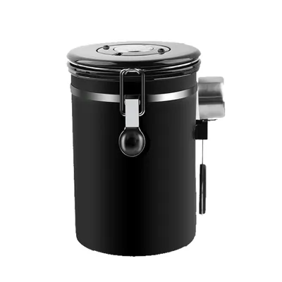 Produktbild von Extra große Kaffee-Behälter für Kaffeebohnen und Gemahlen, luftdichter Edelstahl, Ablassventil und Kaffee(Schwarz, 1800 ml)