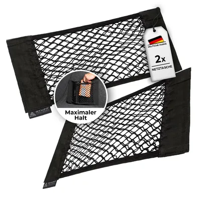 Produktbild von 2er Set Auto Netz für Kofferraum mit sehr starkem Klett - Perfekter Halt auf Filz Kofferraumnetz - Netztasche als Organizer - Autonetz 38x25 cm
