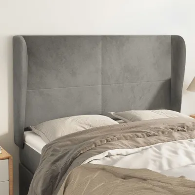 Produktbild von vidaXL Kopfteil mit Ohren Hellgrau 147x23x118/128 cm Samt - Kopfteil - Kopfteile - Bett-Kopfteil - Bettkopfteil