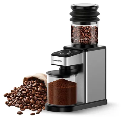 Kaffeemühle, konisch, 25 Mahlgrade, 85 g Bohnenbehälter, Silber