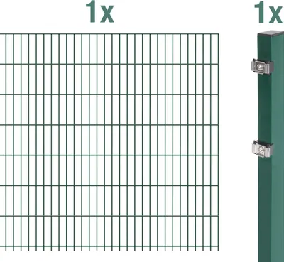 Immagine prodotto di Alberts 641429 Recinzione a doppia rete metallica come set completo, plastificata, verde, altezza 143 cm, lunghezza 2,5 m