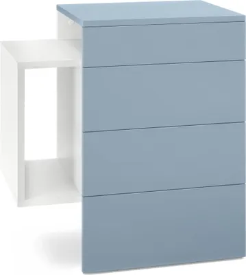 Produktbild von Vladon Nachttisch Queens,  Germany, Nachttischschrank mit 2 Schubladen und 1 seitlichem Fach zur Wandmontage, Weiß matt/Denim matt (60 x 63 x 36 cm)