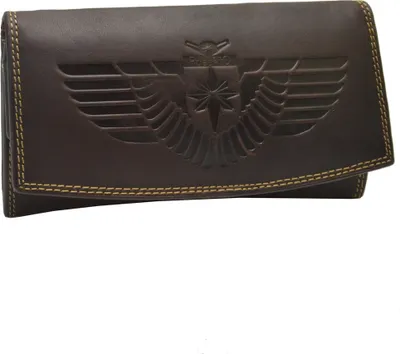 Produktbild von flevado RFID Schutz Große Leder Damengeldbörse Vintage mit Adler Motiv Biker braun