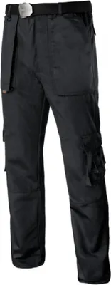 A pair of black cargo pants with a belt.