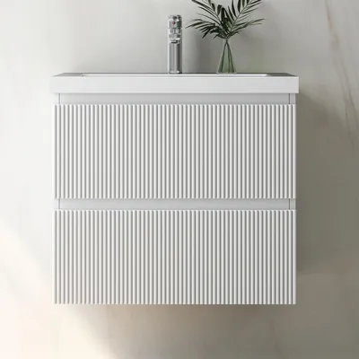 Produktbild von Waschtisch mit Unterschrank 60cm BOKAV Badmöbel Set Weiß Waschbecken mit Unterschrank Softclose