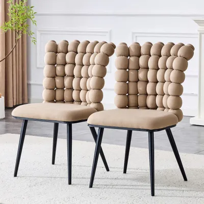 Produktbild von Esszimmerstuhl - Stuhl - Schalenstuhl - Möbel - Wohnzimmerstuhl - Set aus 2 - Hellbeige Samt