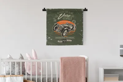 Produktbild von MuchoWow® Wandteppich Wandbehang Oldtimer - Oldtimer - Auto 60x60 cm Tapisserie Dekoration Wandtuch - Dekorationen - Wand Decke